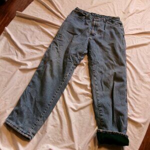 LADIES VTG FLEECE LINED WRANGLER BARN JEANS GREEN FLEECE LINED VTG RELAXED 32X30